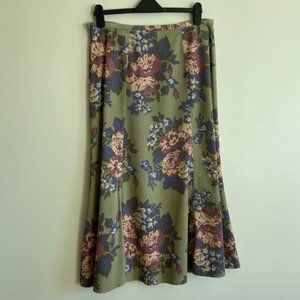 Boden Green Corduroy Skirt with Floral Pattern